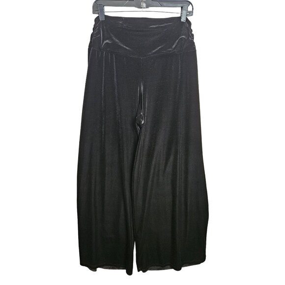 Susan Lawrence Women's Black Velvet Wide-Leg Pull On Pants L Side Waist Ruching - Picture 4 of 10